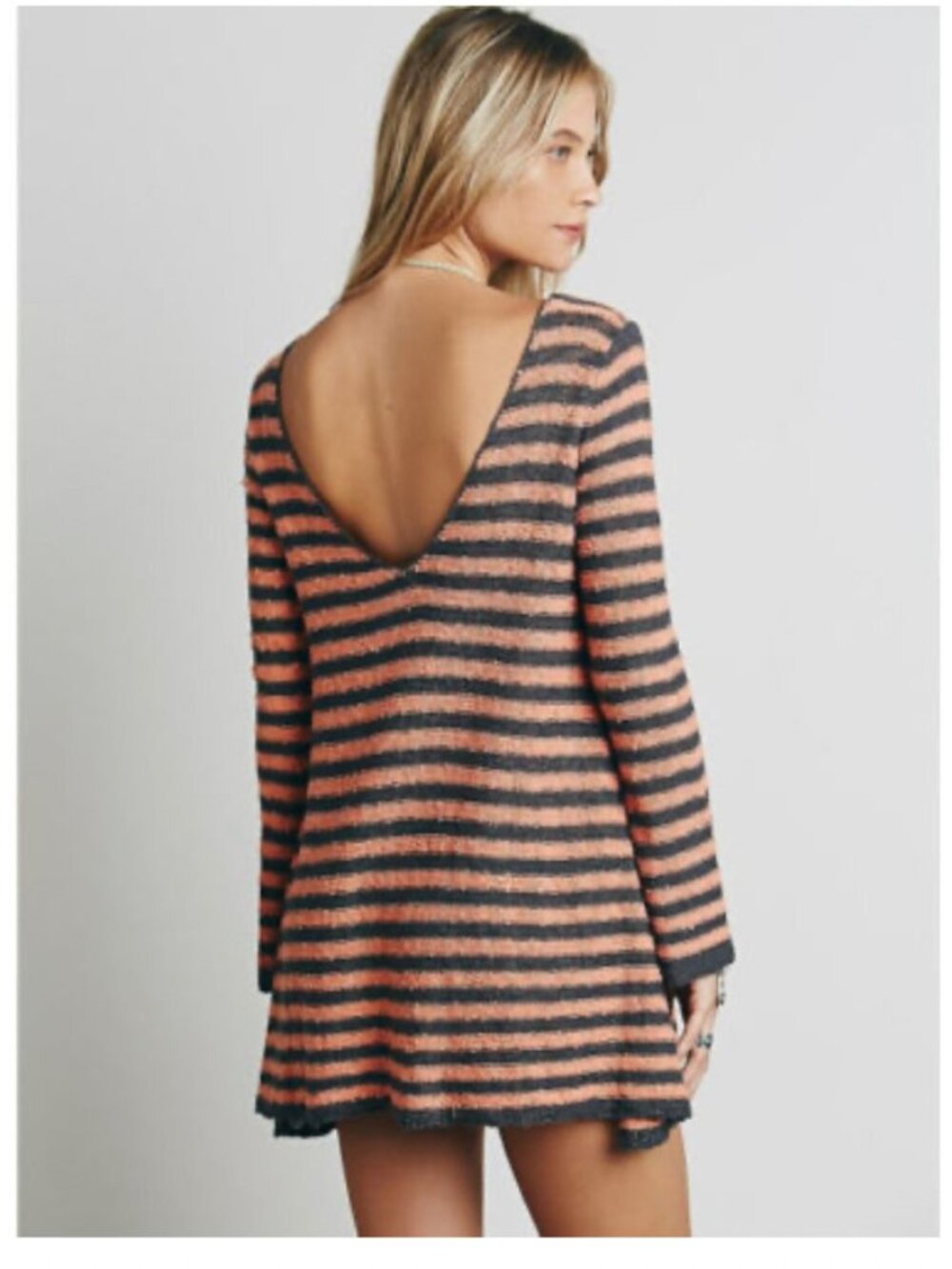 Free People Striped Mini Dress Womens‎ XS Long Sleeve Tunic Boucle Knit NWT - Picture 3 of 15
